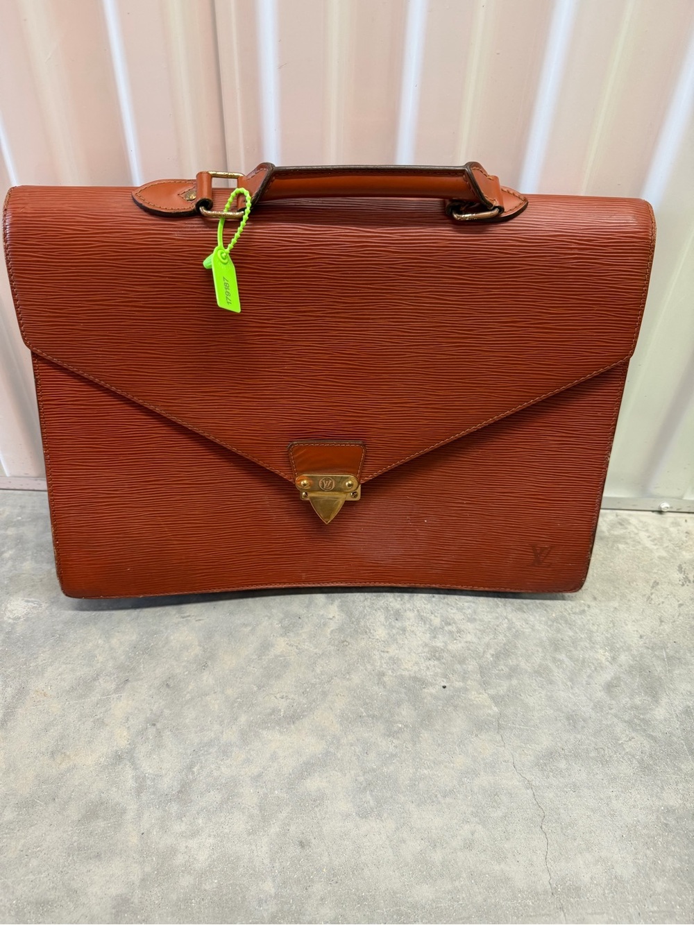 Louis Vuitton Brown Textured Leather Briefcase with Gold Hardware